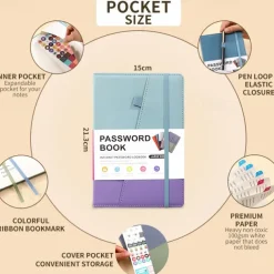 Password Book A5 Letter Tag Password Notebook Computer and Website Login Password Organizer and Manager 240 Pages with Inner Pocket 8.4x5.9 Inches