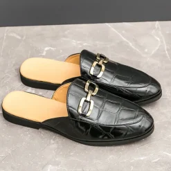 Patent Leather Moccasins for Men - Sophisticated Slip-On with Metal Buckle for Business and Casual Wear