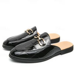 Patent Leather Moccasins for Men - Sophisticated Slip-On with Metal Buckle for Business and Casual Wear
