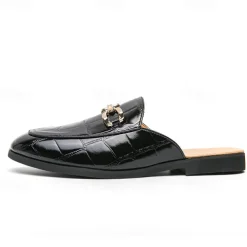 Patent Leather Moccasins for Men - Sophisticated Slip-On with Metal Buckle for Business and Casual Wear