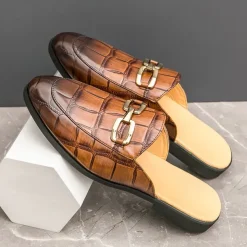 Patent Leather Moccasins for Men - Sophisticated Slip-On with Metal Buckle for Business and Casual Wear