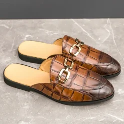 Patent Leather Moccasins for Men - Sophisticated Slip-On with Metal Buckle for Business and Casual Wear