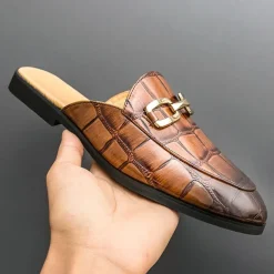 Patent Leather Moccasins for Men - Sophisticated Slip-On with Metal Buckle for Business and Casual Wear