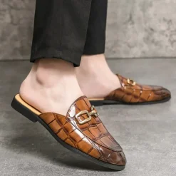 Patent Leather Moccasins for Men - Sophisticated Slip-On with Metal Buckle for Business and Casual Wear