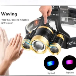 Pathfinder IR Sensor LED Headlight Headlamp Head Flashlight Torch Zoomable 12000 Lumen T6 Rechargeable Forehead Lamp Light Fishing