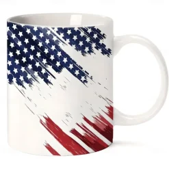 Patriotic American Flag Mug Dripping USA Flag Design White 11oz Coffee Cup Independence Day Veterans Military Gift for Men Women Dad Mom July 4th Christmas