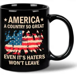 Patriotic Coffee Mug America A Country So Great 11oz Black Ceramic Cup Funny USA Gift for Men Women Veterans Independence Day Political Humor Drinkware