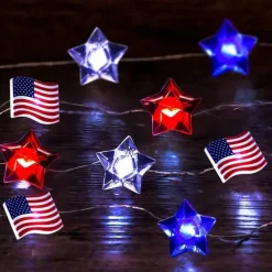 Patriotic LED String Lights Independence Day Decor Lights 2m 20LEDs Battery Powered Fourth of July Stars Fairy Lights Red White Blue Holiday Home Decoration