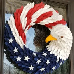 Patriotic Wreath American Flag Bald Eagle Wreath, Independence Day 4th July Memorial Day Wreath for Front Door, Farmhouse Wreath Artificial Wreaths for Front Door Summer Holiday Decor 15"