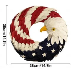 Patriotic Wreath American Flag Bald Eagle Wreath, Independence Day 4th July Memorial Day Wreath for Front Door, Farmhouse Wreath Artificial Wreaths for Front Door Summer Holiday Decor 15"