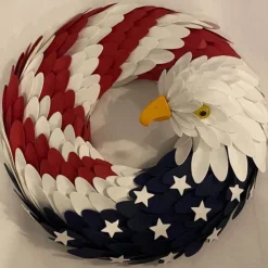Patriotic Wreath American Flag Bald Eagle Wreath, Independence Day 4th July Memorial Day Wreath for Front Door, Farmhouse Wreath Artificial Wreaths for Front Door Summer Holiday Decor 15