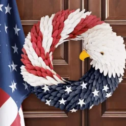 Patriotic Wreath American Flag Bald Eagle Wreath, Independence Day 4th July Memorial Day Wreath for Front Door, Farmhouse Wreath Artificial Wreaths for Front Door Summer Holiday Decor 15
