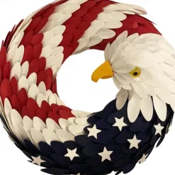 Patriotic Wreath American Flag Bald Eagle Wreath, Independence Day 4th July Memorial Day Wreath for Front Door, Farmhouse Wreath Artificial Wreaths for Front Door Summer Holiday Decor 15
