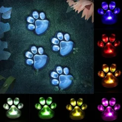 Paw Print Solar Outdoor Lights Solar Lights Outdoor Waterproof Dog Paw Lights(Set of 4) Cat Puppy Animal Garden Lights Path Paw Lamp Walkway Lighting for PatioYardAny Pet Lover