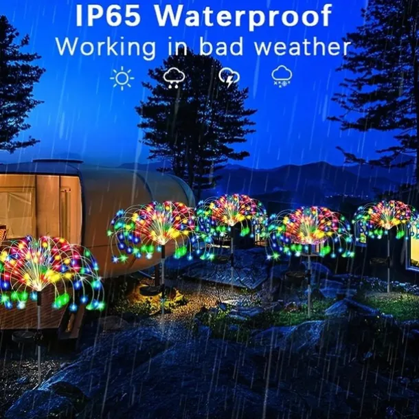 1pc, 200/150/120/90 LED Solar Outdoor Fireworks Lights 8 Modes Waterproof Fairy Lights DIY Decor Solar Lawn Lights for Pathway Garden Patio Yard Party Wedding Holiday Christmas Decoration