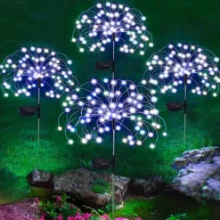 1pc, 200/150/120/90 LED Solar Outdoor Fireworks Lights 8 Modes Waterproof Fairy Lights DIY Decor Solar Lawn Lights for Pathway Garden Patio Yard Party Wedding Holiday Christmas Decoration
