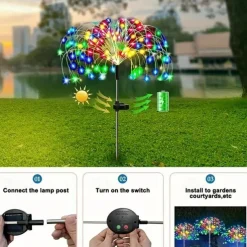 1pc, 200/150/120/90 LED Solar Outdoor Fireworks Lights 8 Modes Waterproof Fairy Lights DIY Decor Solar Lawn Lights for Pathway Garden Patio Yard Party Wedding Holiday Christmas Decoration