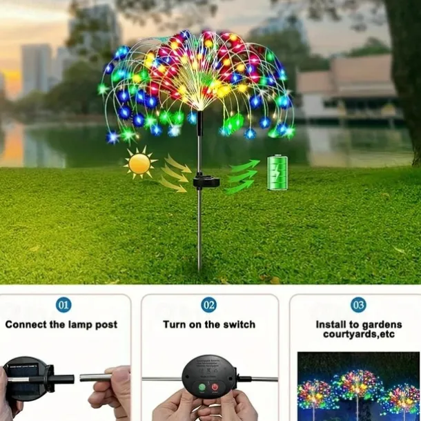 1pc, 200/150/120/90 LED Solar Outdoor Fireworks Lights 8 Modes Waterproof Fairy Lights DIY Decor Solar Lawn Lights for Pathway Garden Patio Yard Party Wedding Holiday Christmas Decoration