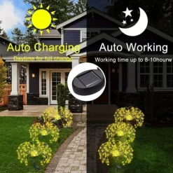 1pc, 200/150/120/90 LED Solar Outdoor Fireworks Lights 8 Modes Waterproof Fairy Lights DIY Decor Solar Lawn Lights for Pathway Garden Patio Yard Party Wedding Holiday Christmas Decoration