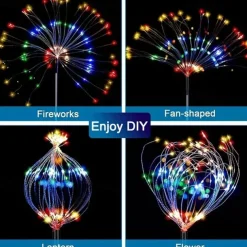 1pc, 200/150/120/90 LED Solar Outdoor Fireworks Lights 8 Modes Waterproof Fairy Lights DIY Decor Solar Lawn Lights for Pathway Garden Patio Yard Party Wedding Holiday Christmas Decoration