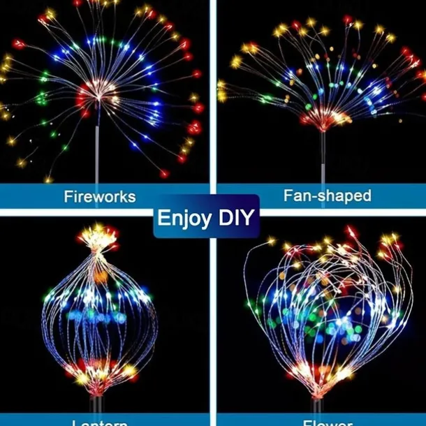 1pc, 200/150/120/90 LED Solar Outdoor Fireworks Lights 8 Modes Waterproof Fairy Lights DIY Decor Solar Lawn Lights for Pathway Garden Patio Yard Party Wedding Holiday Christmas Decoration