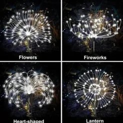 1pc, 200/150/120/90 LED Solar Outdoor Fireworks Lights 8 Modes Waterproof Fairy Lights DIY Decor Solar Lawn Lights for Pathway Garden Patio Yard Party Wedding Holiday Christmas Decoration