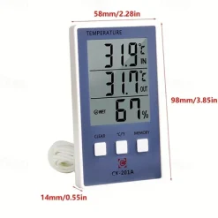1pc Accurate Digital Thermometer and Hygrometer with LCD Display and Probe Sensor for Indoor and Outdoor Temperature and Humidity Measurement