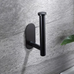 1pc Adhesive Toilet Paper Holder - Self Adhesive Black Toilet Paper Roll Holder Wall Mount For Bathroom And Kitchen, SUS-304 Stainless Steel