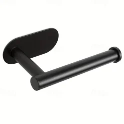 1pc Adhesive Toilet Paper Holder - Self Adhesive Black Toilet Paper Roll Holder Wall Mount For Bathroom And Kitchen, SUS-304 Stainless Steel