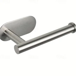 1pc Adhesive Toilet Paper Holder - Self Adhesive Black Toilet Paper Roll Holder Wall Mount For Bathroom And Kitchen, SUS-304 Stainless Steel