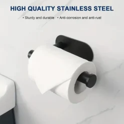 1pc Adhesive Toilet Paper Holder - Self Adhesive Black Toilet Paper Roll Holder Wall Mount For Bathroom And Kitchen, SUS-304 Stainless Steel