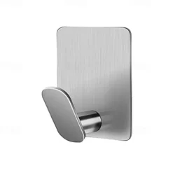 1pc Adhesive Towel Hooks on Wall: Robe Hooks for Hanging Clothes Hats Stick on Bathroom/Kitchen SUS 304 Stainless Steel Silver Black Hooks