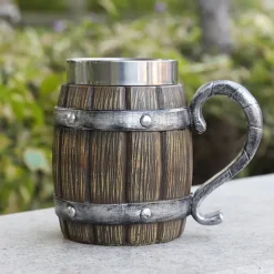 1pc Antique Viking Beer Mug - Wooden Barrel Cup with Stainless Steel Liner - Perfect Gift for Beer Lovers
