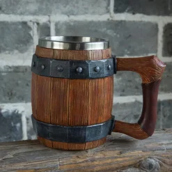 1pc Antique Viking Beer Mug - Wooden Barrel Cup with Stainless Steel Liner - Perfect Gift for Beer Lovers