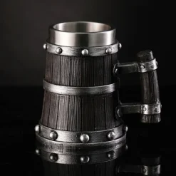 1pc Antique Viking Beer Mug - Wooden Barrel Cup with Stainless Steel Liner - Perfect Gift for Beer Lovers