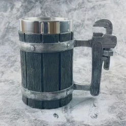 1pc Antique Viking Beer Mug - Wooden Barrel Cup with Stainless Steel Liner - Perfect Gift for Beer Lovers