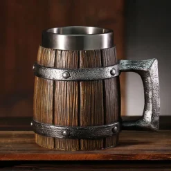 1pc Antique Viking Beer Mug - Wooden Barrel Cup with Stainless Steel Liner - Perfect Gift for Beer Lovers