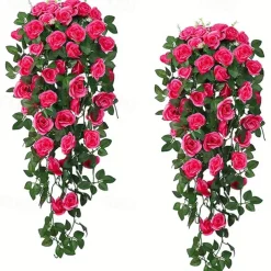 1PC Artificial Hanging Flower (3.3ft), Premium Oxidation Resistance Artificial Flower, Simulation Rose Vine, Real Touch Vine Arrangement, Room Decor, Home Decor, Bedroom Decor, Wedding Decor