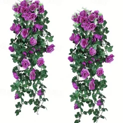 1PC Artificial Hanging Flower (3.3ft), Premium Oxidation Resistance Artificial Flower, Simulation Rose Vine, Real Touch Vine Arrangement, Room Decor, Home Decor, Bedroom Decor, Wedding Decor