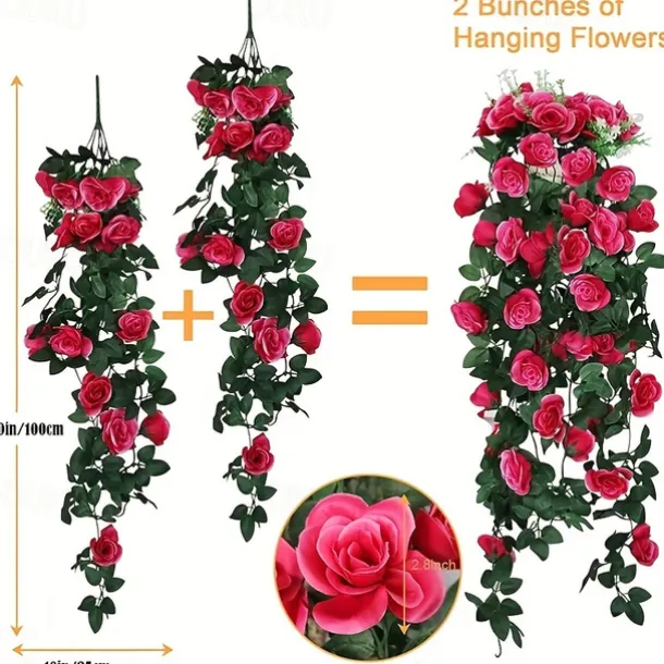 1PC Artificial Hanging Flower (3.3ft), Premium Oxidation Resistance Artificial Flower, Simulation Rose Vine, Real Touch Vine Arrangement, Room Decor, Home Decor, Bedroom Decor, Wedding Decor