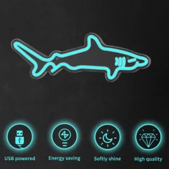 1pc Blue Shark LED Neon Light Sign, USB Powered Neon Sign Light for Home Bedroom Aquarium Zoo Bar Club Pub Party Wall Art Decoration Hanging Light
