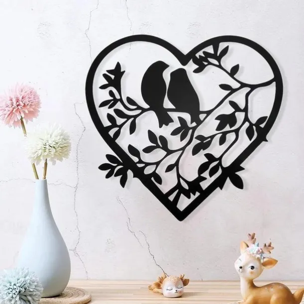 1pc Branch Bird Metal Heart-shaped Wall Art Outdoor Decor Rust Proof Wall Sculpture Ideal For Garden, Home, Farmhouse, Patio And Bedroom