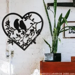 1pc Branch Bird Metal Heart-shaped Wall Art Outdoor Decor Rust Proof Wall Sculpture Ideal For Garden, Home, Farmhouse, Patio And Bedroom