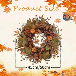 1pc, Classic Autumn Harvest Wreath for Front Door - Vibrant Faux Pumpkin, Maple Leaves & Pinecones, Perfect for Halloween & Thanksgiving Decor, Easy-to-Hang, No Power Required, Fall Decorations