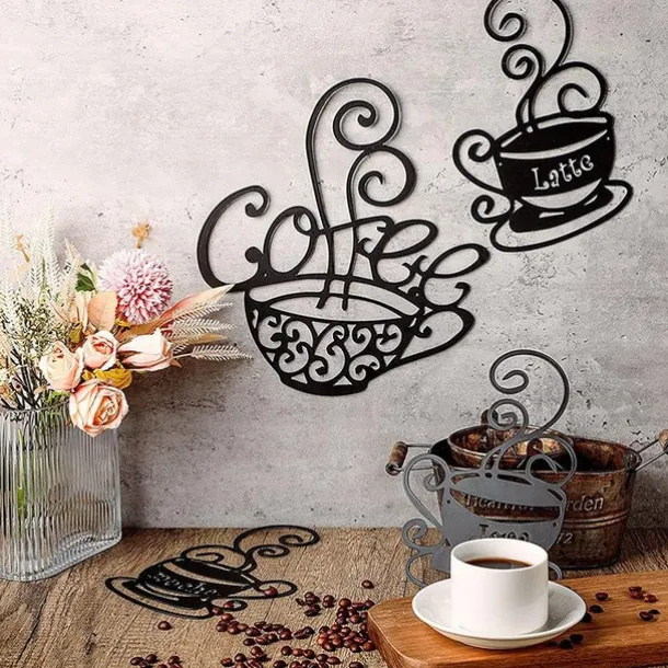 1pc Coffee Cup Metal Wall Art Outdoor Decor Rust Proof Wall Sculpture Ideal For Garden, Home, Farmhouse, Patio And Bedroom