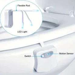 1pc Color Changing LED Toilet Bowl Light with Motion Sensor - Enhance Your Bathroom Experience with Ease Transform Your Bathroom with a Color-Changing LED Toilet Bowl Light - No Batteries Required!