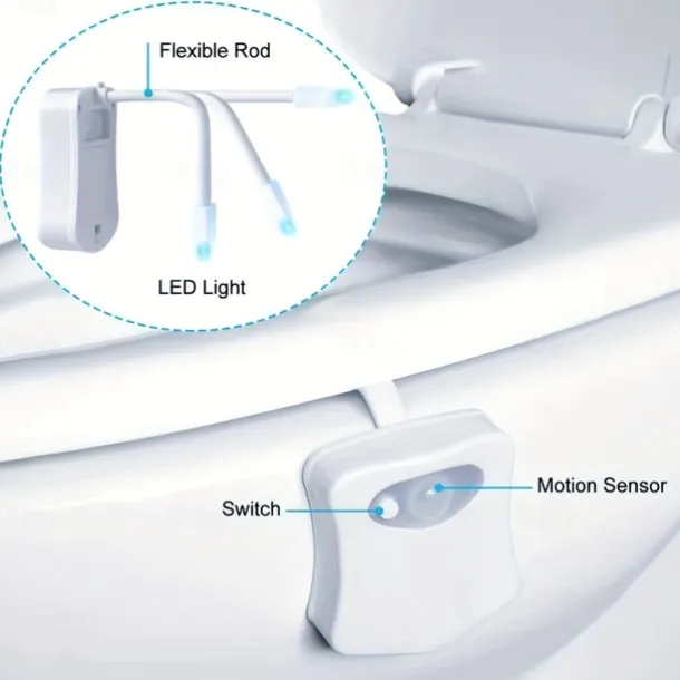 1pc Color Changing LED Toilet Bowl Light with Motion Sensor - Enhance Your Bathroom Experience with Ease Transform Your Bathroom with a Color-Changing LED Toilet Bowl Light - No Batteries Required!