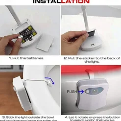 1pc Color Changing LED Toilet Bowl Light with Motion Sensor - Enhance Your Bathroom Experience with Ease Transform Your Bathroom with a Color-Changing LED Toilet Bowl Light - No Batteries Required!