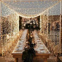 1pc Curtain Light 300 LEDs Window String Light Christmas Wedding Party Decorations, Warm White