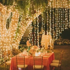 1pc Curtain Light 300 LEDs Window String Light Christmas Wedding Party Decorations, Warm White